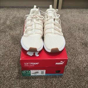 Puma Off-White Sneakers with Brown Details